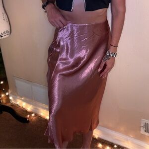 Satin Midi Skirt in Rose Bronze Metallic
